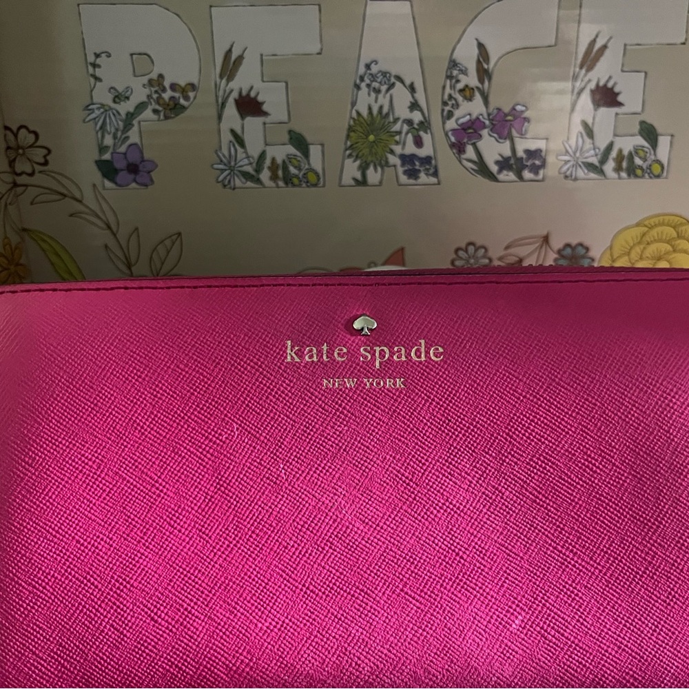 Kate Spade Bold Pink Clutch with Back Slip Pocket.